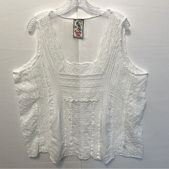 Johnny Was Tops - Johnny Was White Eyelet Lace Tank Top Sz 1X-2X